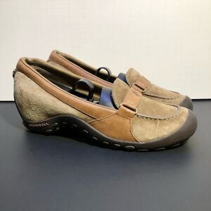 Womens MERRELL Plaza Glide Brown Suede Slip On Loafer Shoes / Size 6.5